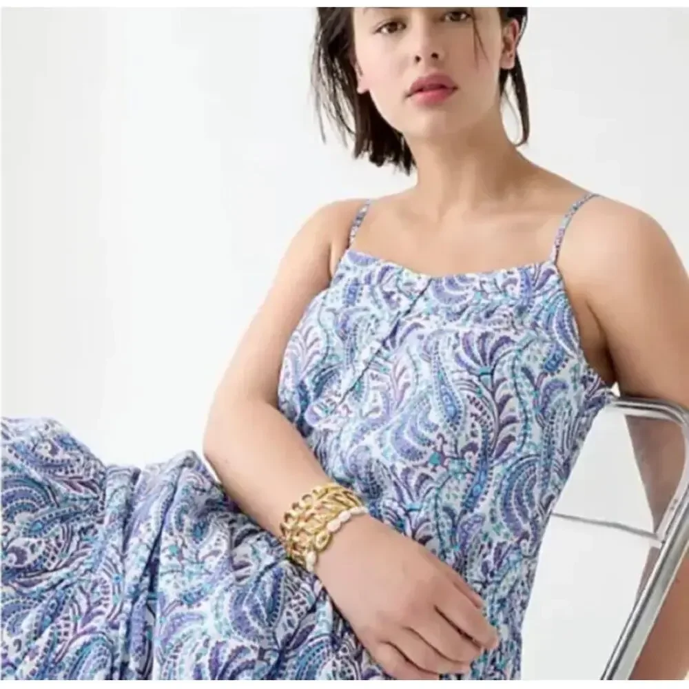 J.Crew Tiered Cotton Voile Purple Paisley Print Maxi Dress Size XS